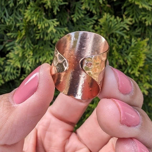 Artisan Handmade In Morocco Adjustable Blue Geode Wide Band Gold Ring Size 8.75 - Picture 5 of 8